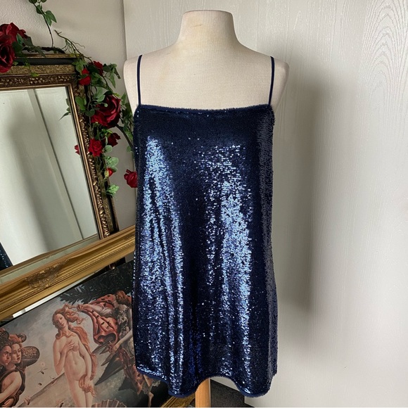 NWOT Free People Time to Shine navy blue sequin sparkly swing cami slip dress ✨ - Picture 6 of 15